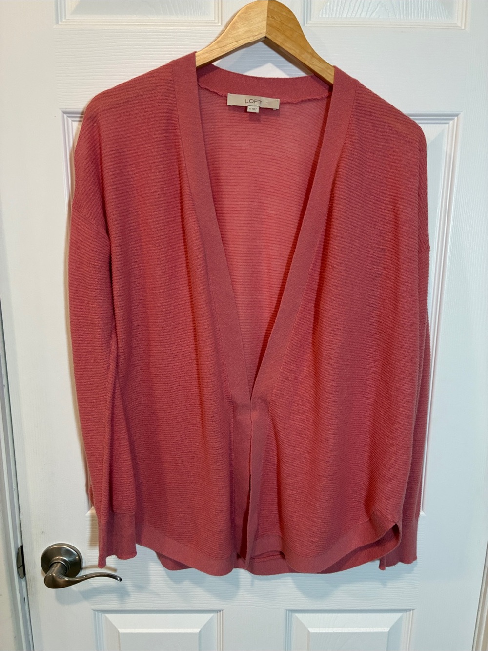 LOFT Linen Dusty Rose Open-Front Relaxed Cardigan